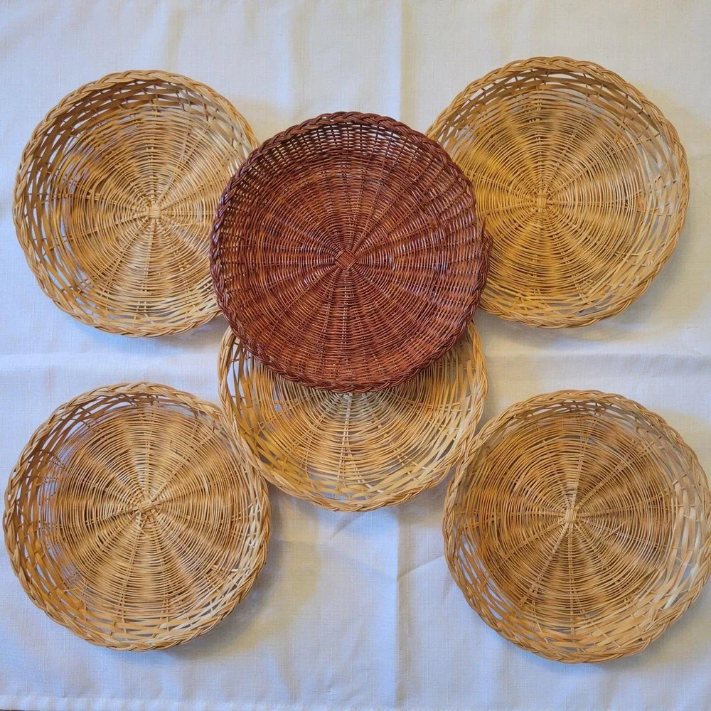 6‎ Wicker Rattan Paper Plate Holders Camping BBQ Cookout Party Boho Wall Decor